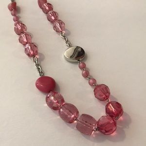 Pink and Silver bead necklace costume jewelry